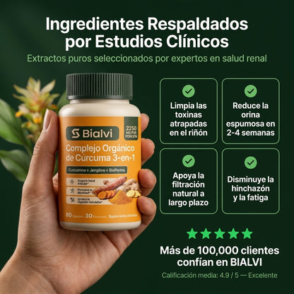 Complejo Renal de Cúrcuma 3 en 1: Limpia tus Filtros y Calma la Urgencia