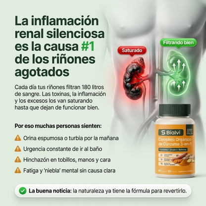 Complejo Renal de Cúrcuma 3 en 1: Limpia tus Filtros y Calma la Urgencia