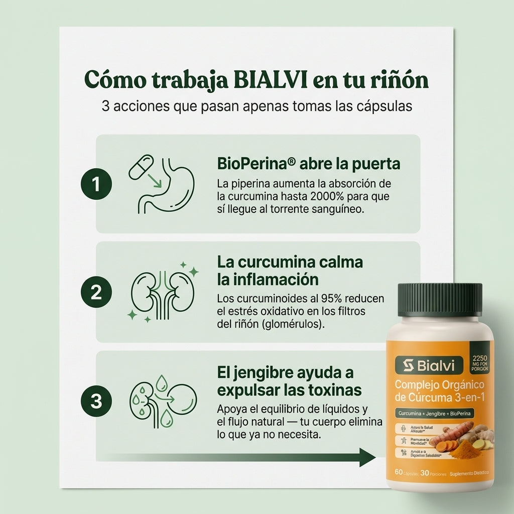 Complejo Renal de Cúrcuma 3 en 1: Limpia tus Filtros y Calma la Urgencia